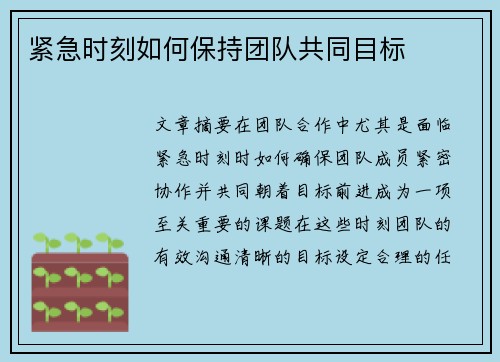 紧急时刻如何保持团队共同目标